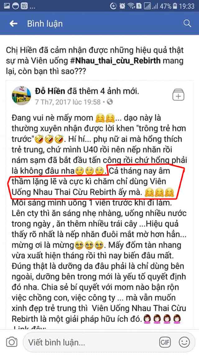 Review viên uống nhau thai cừu rebirth đỏ từ người dùng trên facebook