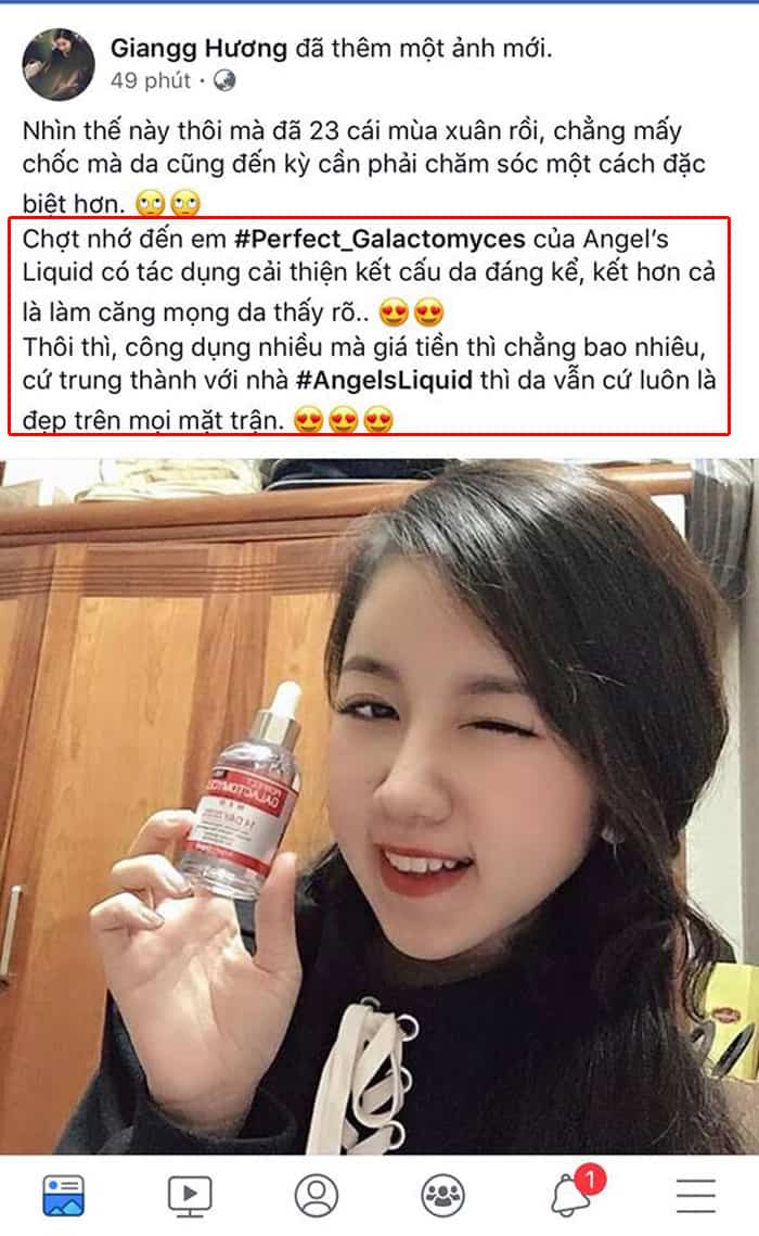 Tinh chất perfect galactomyces 14 days Review từ khách hàng trên facebook